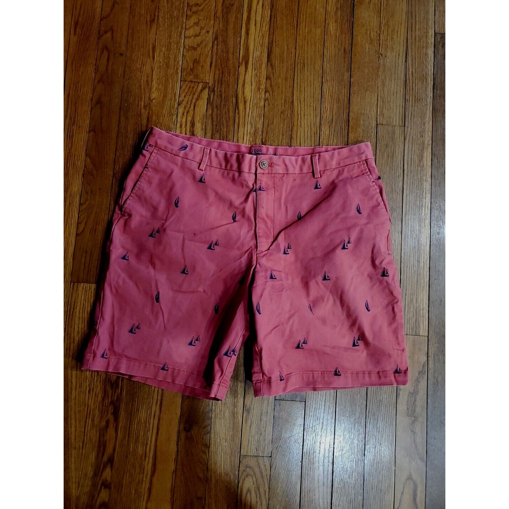 Izod Saltwater Mens sz 36 Red Sailboat Relaxed Chino Shorts Stretch 9.5" Inseam